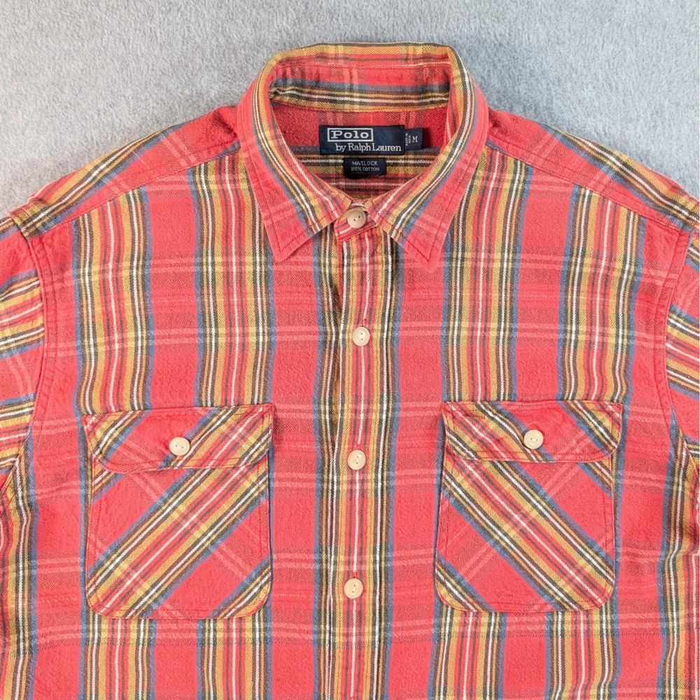 Polo Ralph Lauren Matlock Red Plaid Flannel Button Down Shirt Mens Medium Cotton